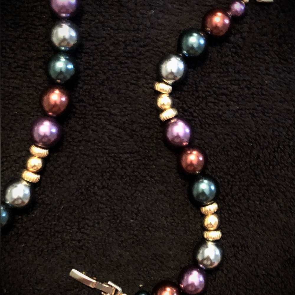 Vintage Signed Marvella Multicolor Pearl w/Gold toned Necklace & Bracelet